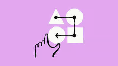 Hand pointing at connected geometric shapes on a purple background, representing AI reasoning and investment strategy
